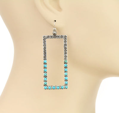 Evalyn Fashion Stamped Open Frame Earrings - Turquoise