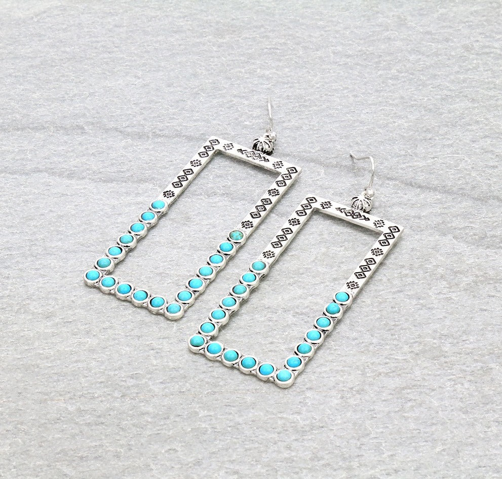 Evalyn Fashion Stamped Open Frame Earrings - Turquoise