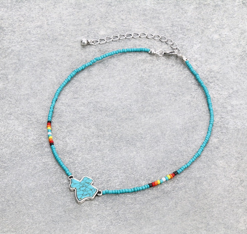 Turquoise Texas Pendant Seed Bead Choker