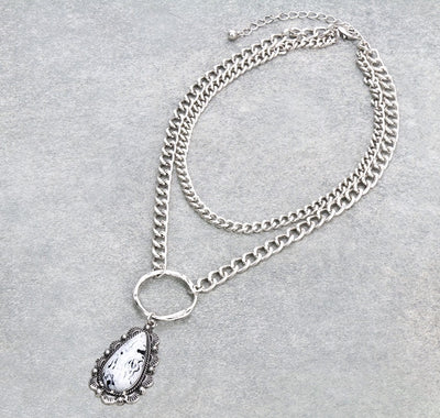 Sandridge Layered Chain Necklace With Stone Pendant