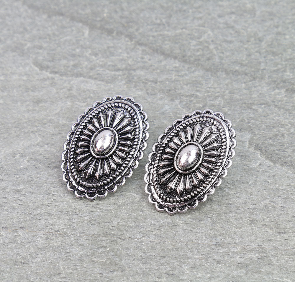 Sadie Oval Fashion Silver Concho Stud Earrings