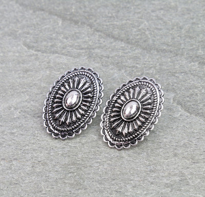Sadie Oval Fashion Silver Concho Stud Earrings