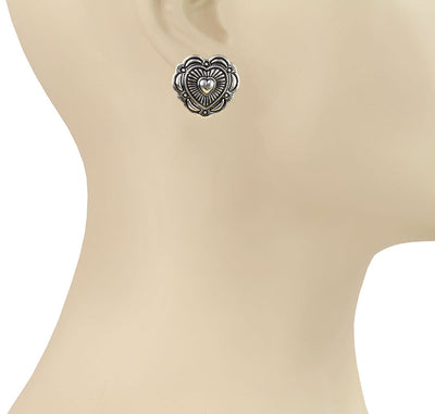 Heart Concho Fashion Silver Stud Earrings