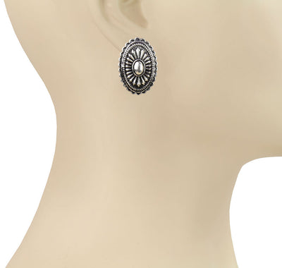 Sadie Oval Fashion Silver Concho Stud Earrings