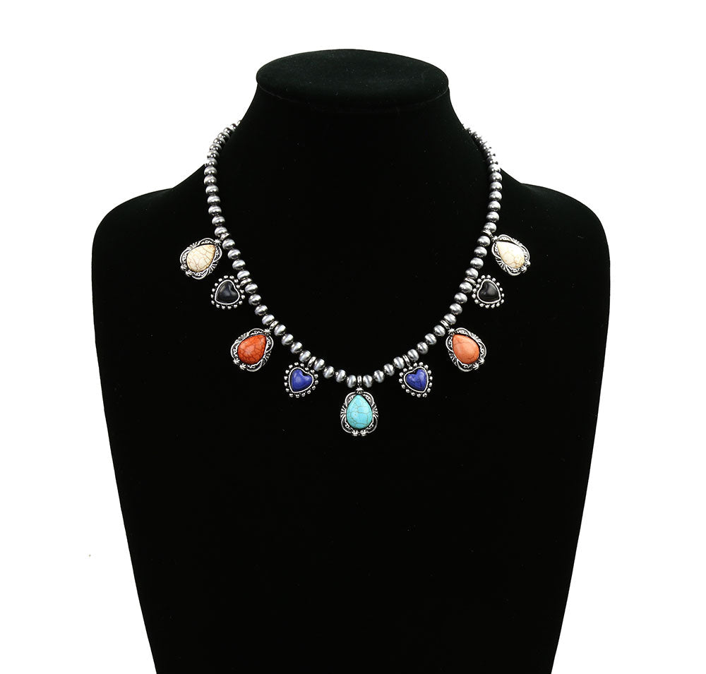 Love the Fall Heart & Teardrop Silver Bead Necklace - 18"