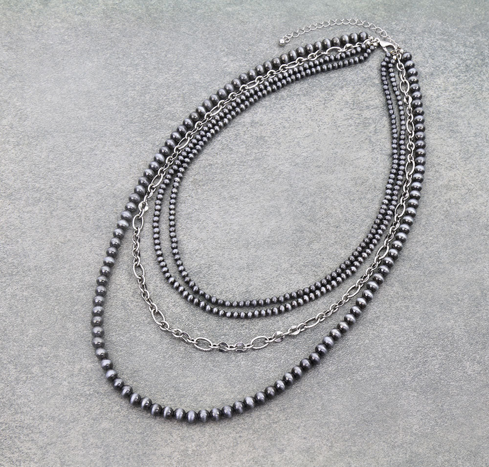 Cooper 4 Strand Navajo & Chain Necklace - Silver