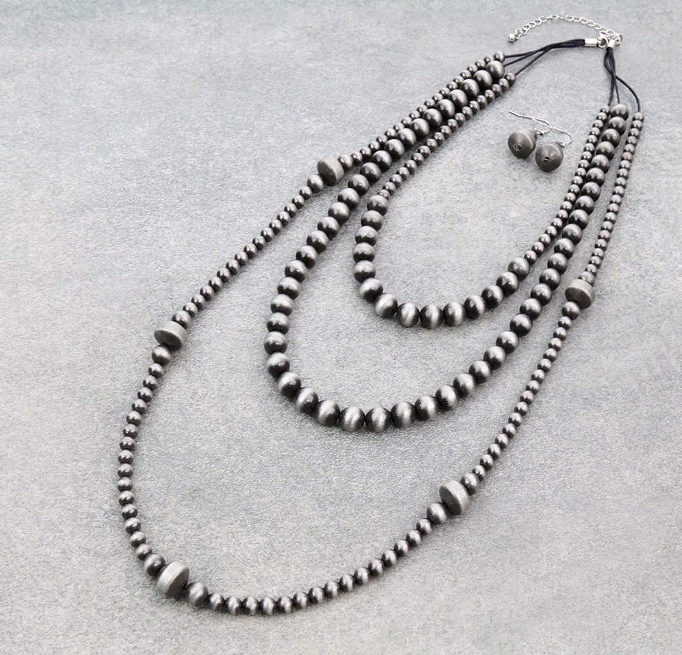 Abelia 3 Layer Fashion Varied Navajo Pearl Necklace or Earrings