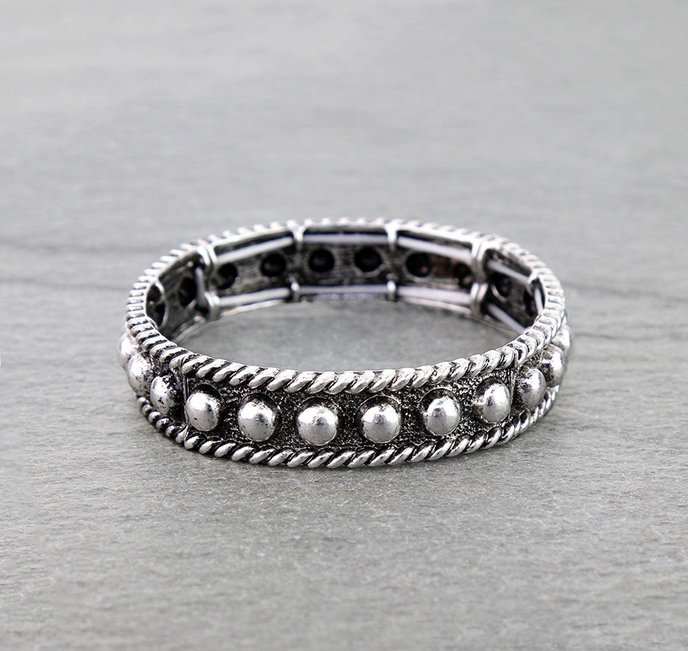 Benton Roped Edge Single Row Studded Stretch Fashion Bracelet