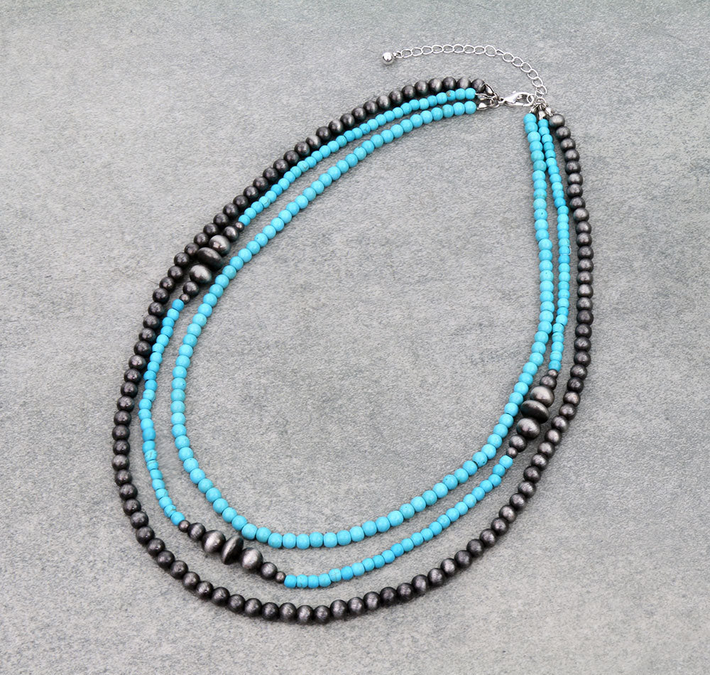 Amma 3 Strand Varied Fashion Navajo Turquoise Necklace