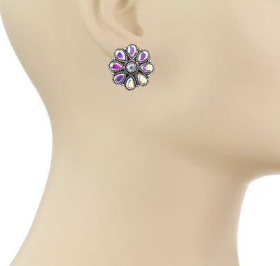 Sheila .8" Fashion Flower Stud Earring - Crystal