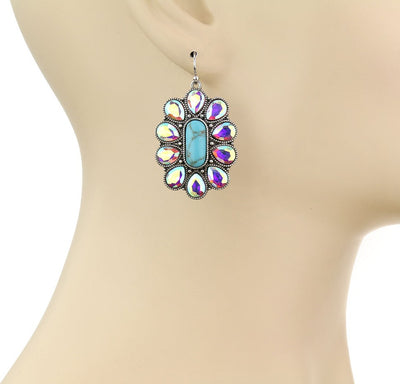 Lindale Fashion Turquoise Center Crystal Surround Necklace & Earrings