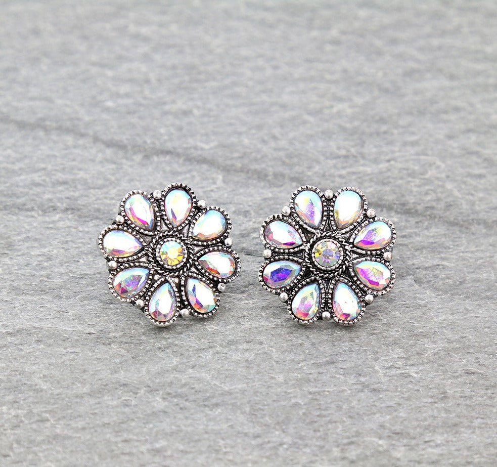 Sheila .8" Fashion Flower Stud Earring - Crystal