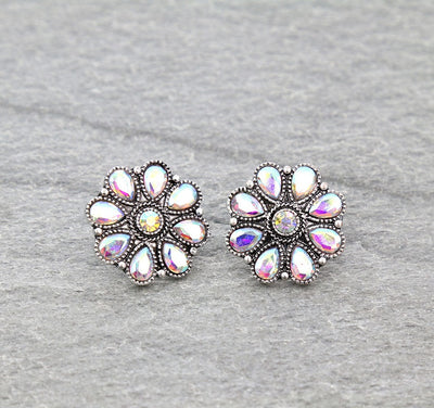 Sheila .8" Fashion Flower Stud Earring - Crystal