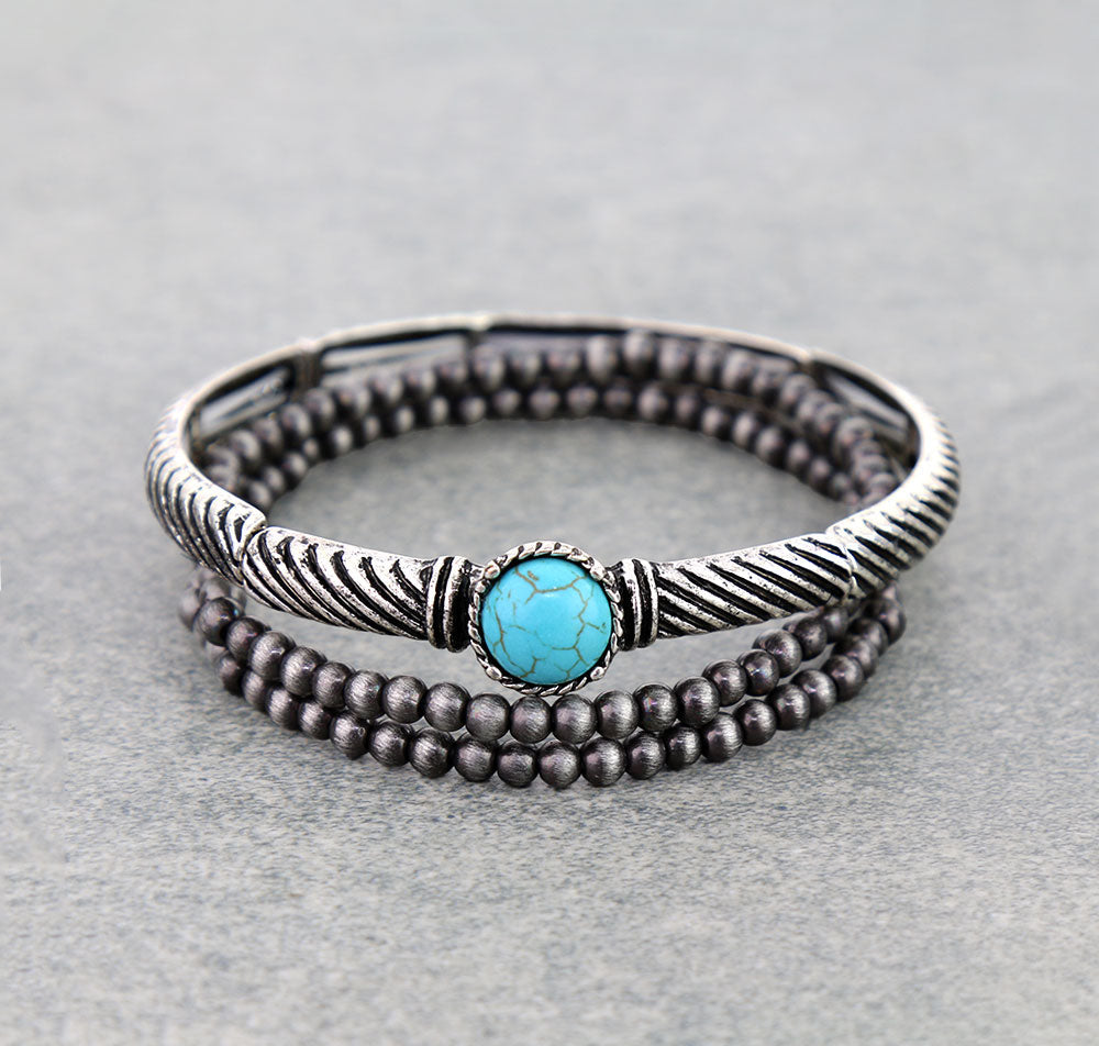Carter Set of 3 Stretch Bracelets - Turquoise