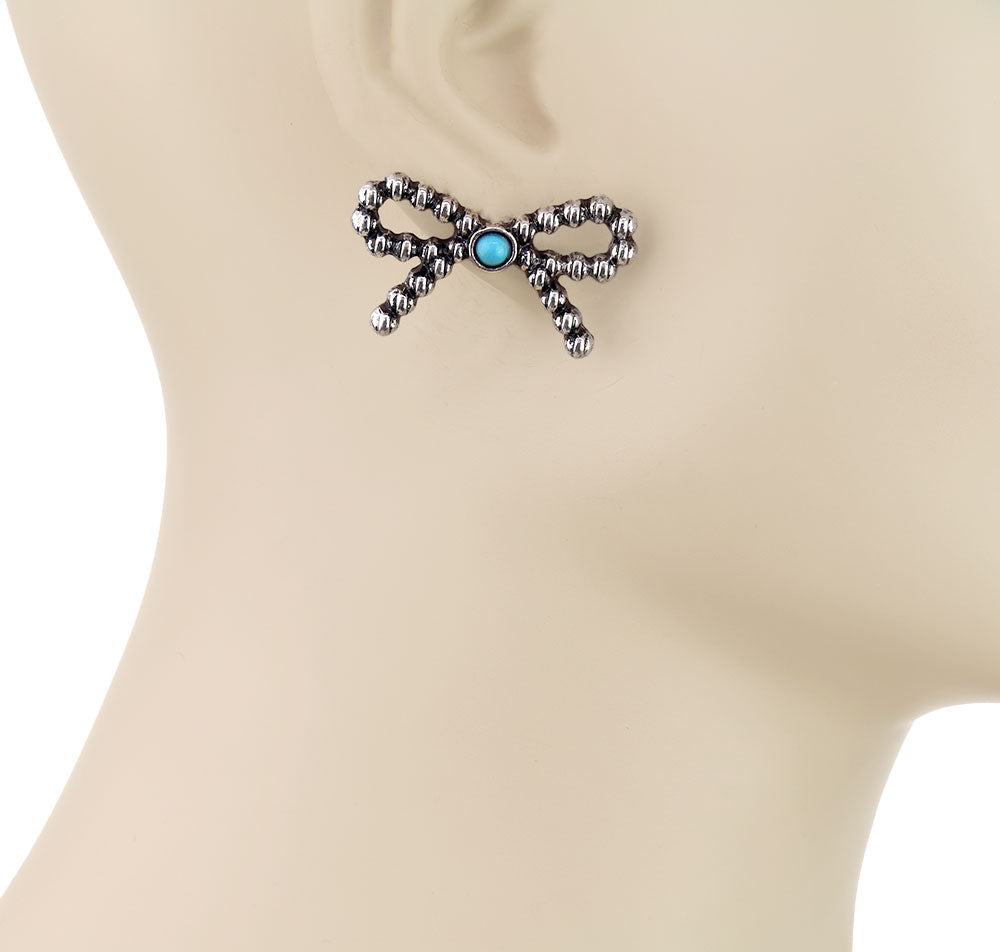 Cassie Fashion 3D Ball Bow Earrings - Turquoise