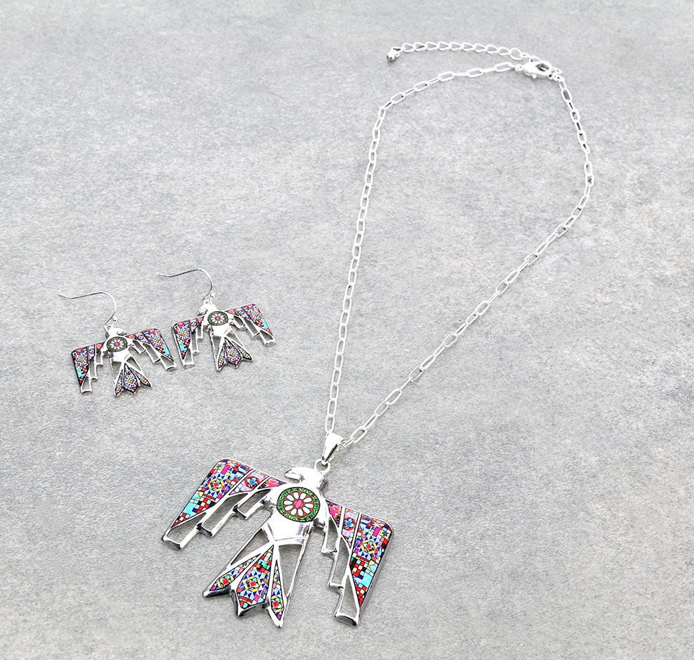 Stained Glass Thunderbird Necklace & Earrings