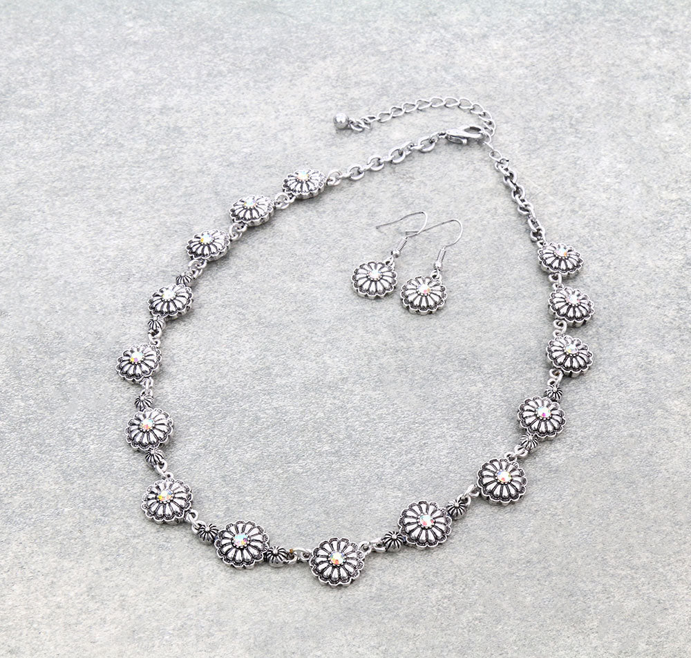 Gardenview Linked Flower Concho Necklace Or Earrings - Turquoise