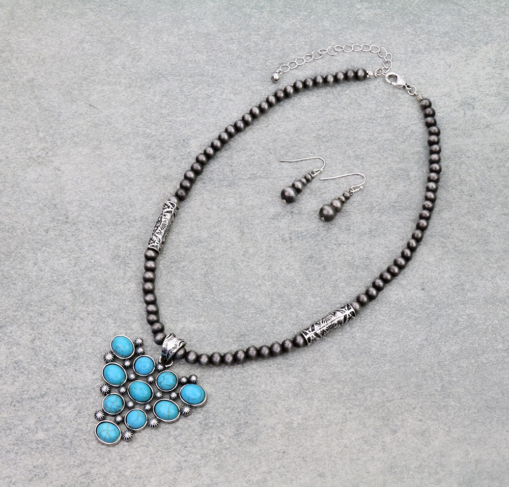 Arthur Fashion Navajo Stamped Cylinder Necklace With Triangle Cluster Pendant - Turquoise