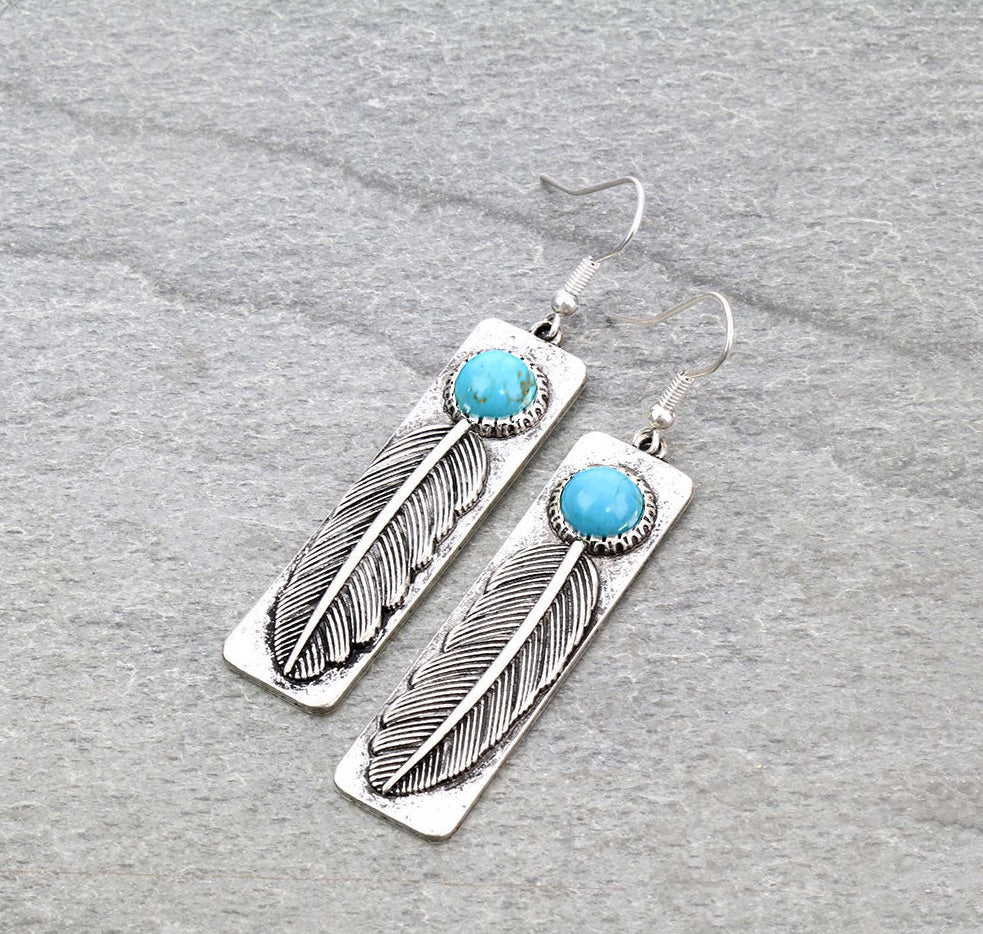 Jefferson Fashion Feather Bar Fish Hook Earrings - Turquoise