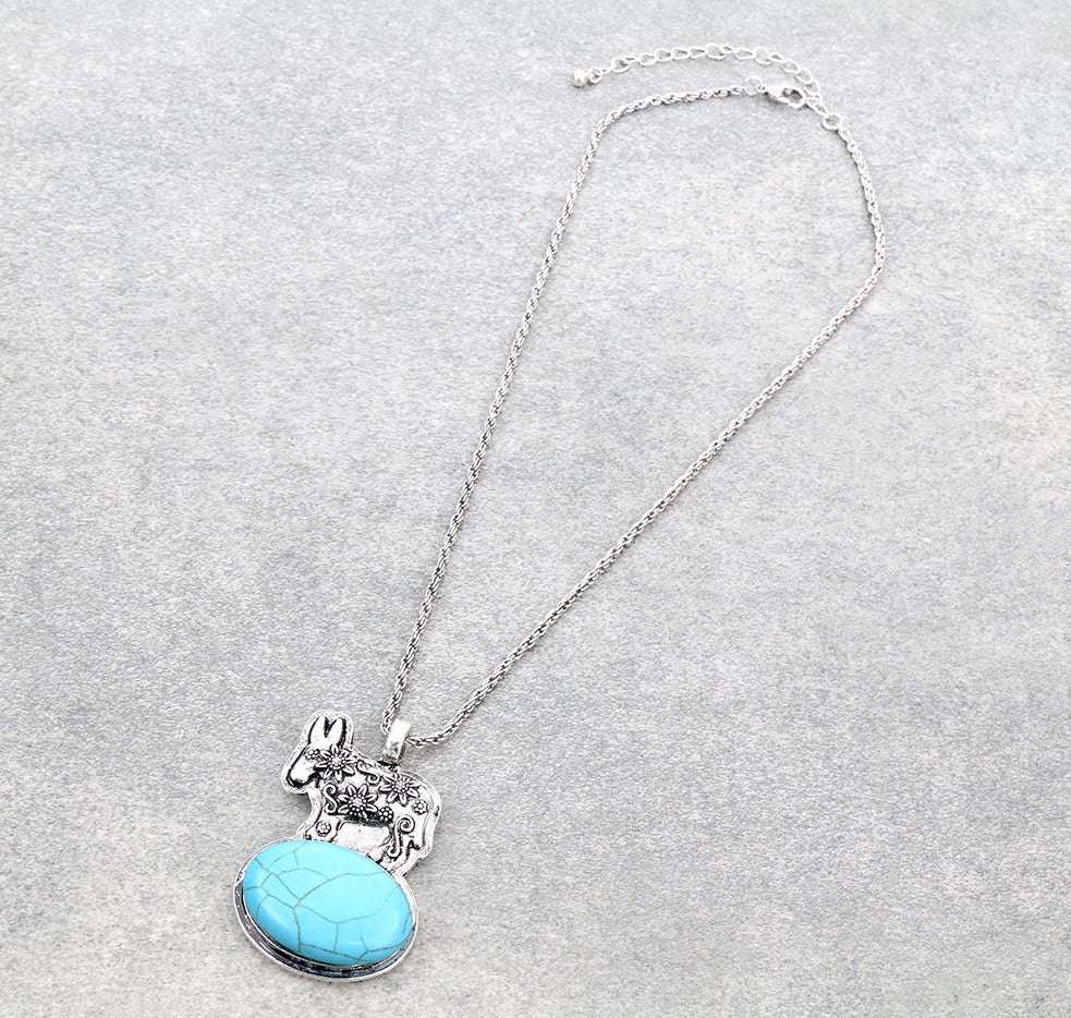 Gordon Flowered Donkey on a Stone Fashion Necklace - 16"