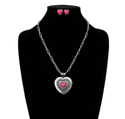 Love is In The Air Stone Heart Necklace & Earrings
