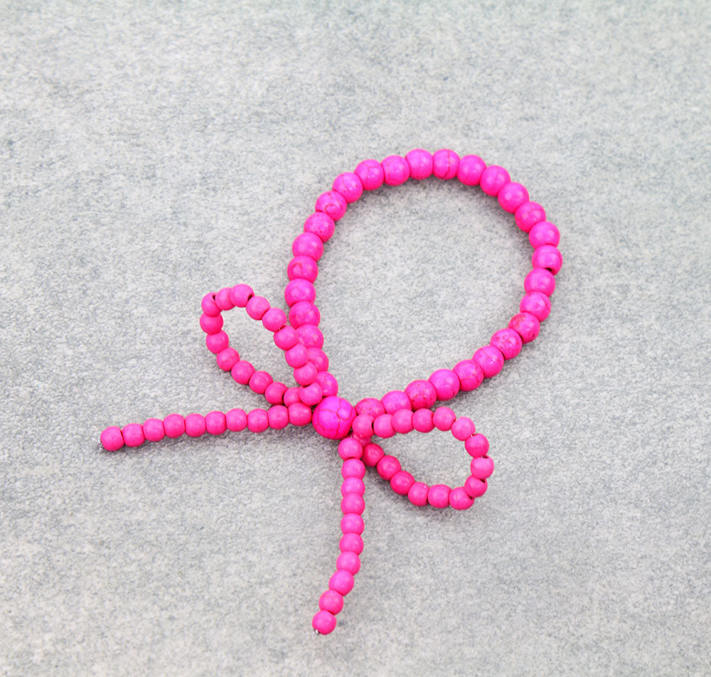 Good Vibes Colored Bead Stretch Bow Bracelet - Pink