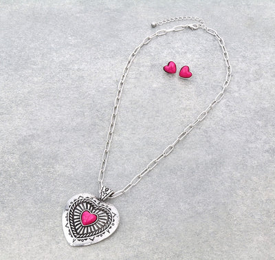Love is In The Air Stone Heart Necklace & Earrings