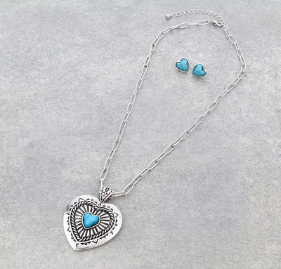 Love is In The Air Stone Heart Necklace & Earrings