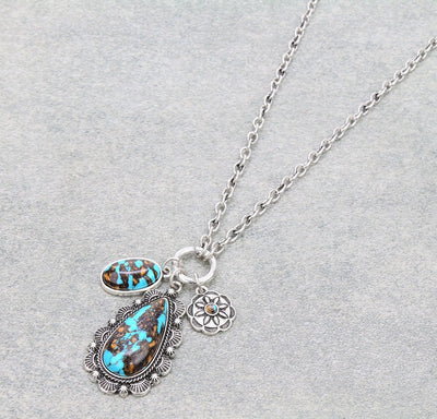 Remy Turquoise Mix 3 Charm Fashion Necklace - 18"