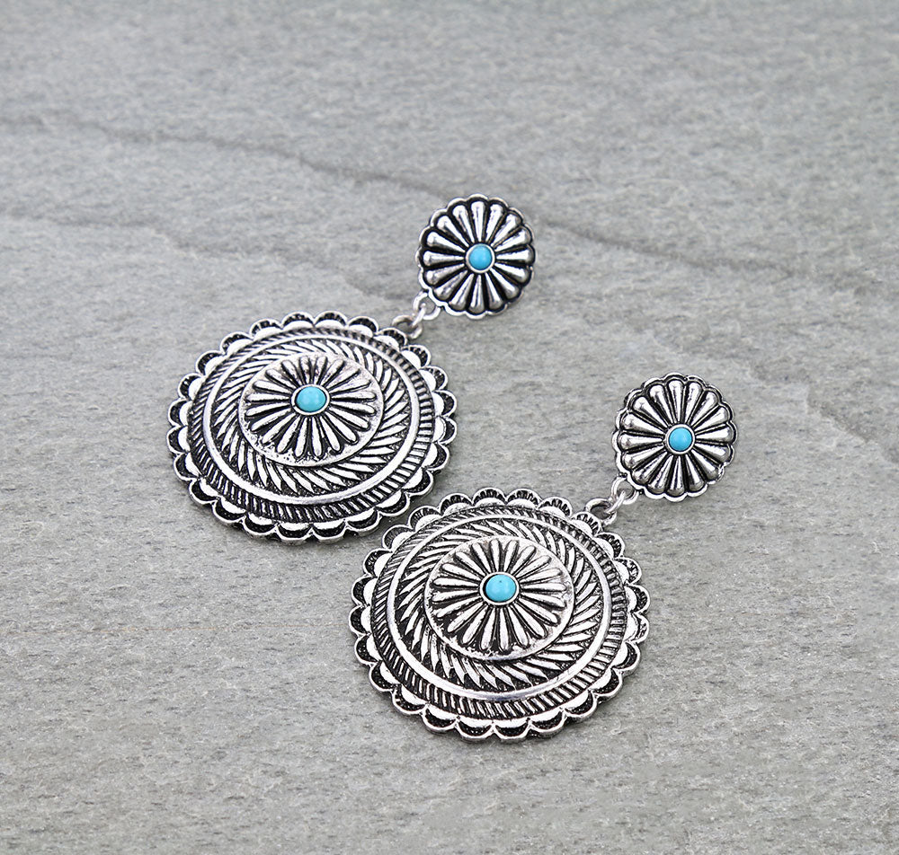 Mapes Center Turquoise Double Round Concho Earrings