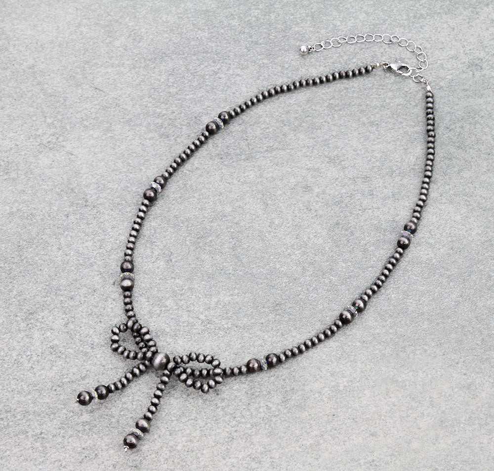Banford Fashion 3mm Varied Navajo Bow Necklace With Rhinestone Beads - 18"
