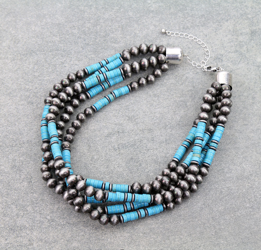 Axis 5 Strand 6mm Fashion Navajo Turquoise Necklace -16"