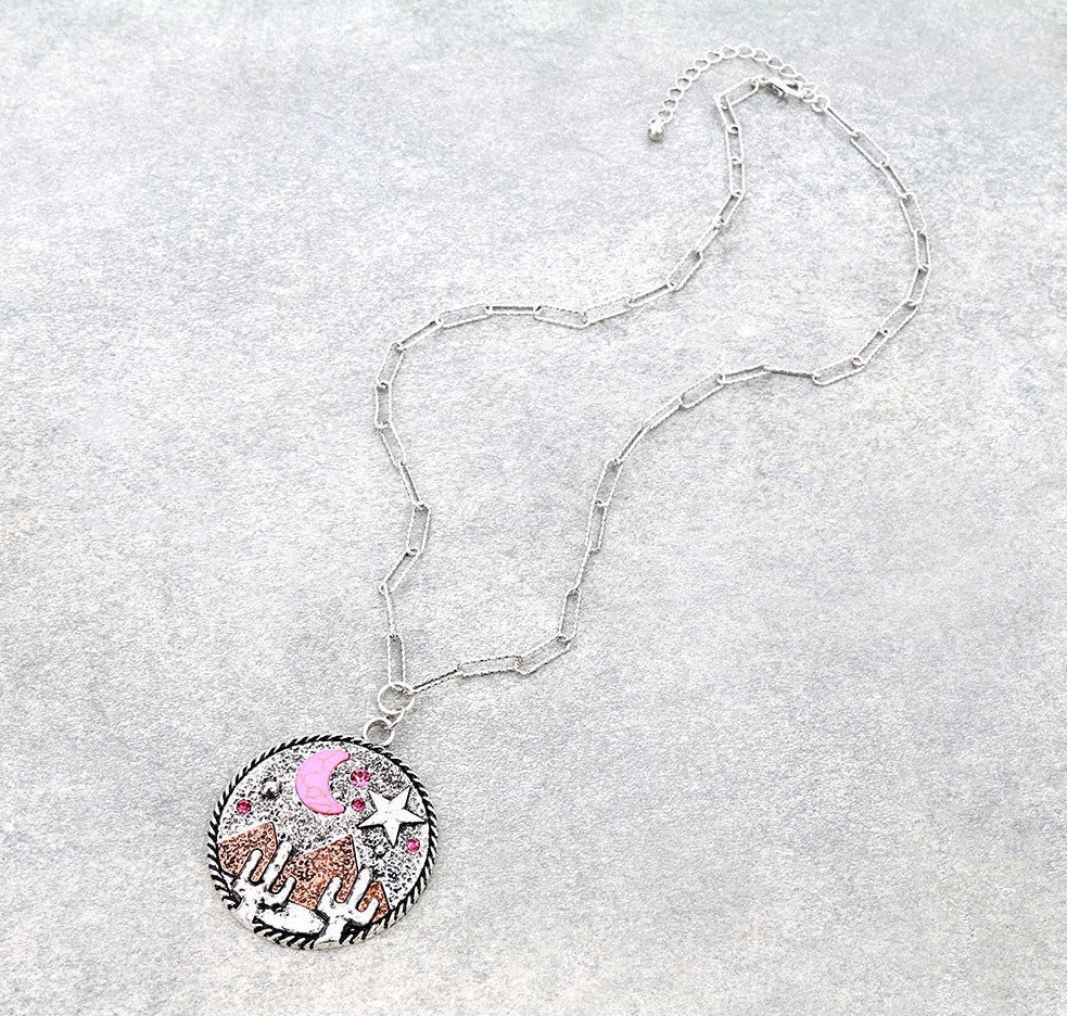 Pink Moon Desert Night Fashion Necklace - 22"
