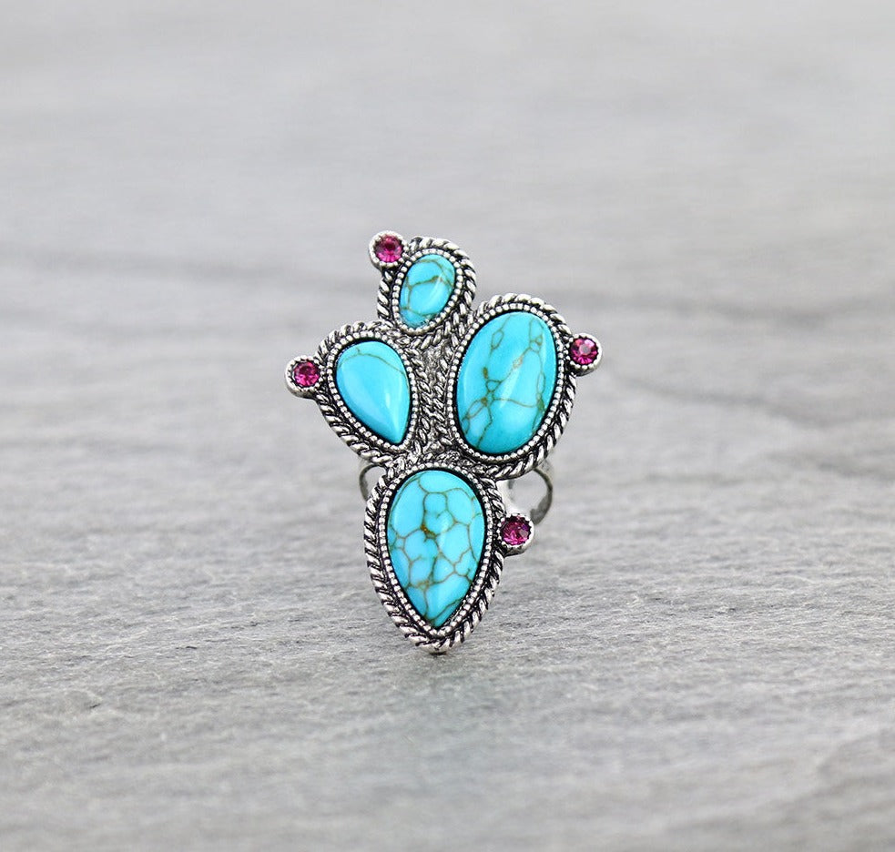 Prickly Cactus Ring With Sparkle Stone Accents