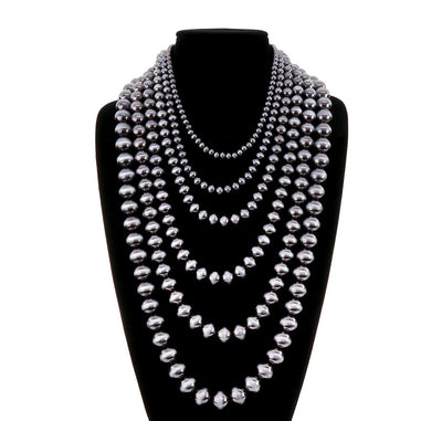 Luna Six Layer Fashion Navajo Bead Necklace - Silver