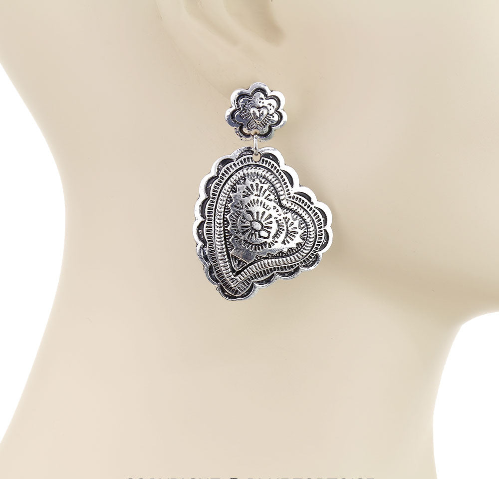 Kindred Stamped Concho Heart Dangle Earrings