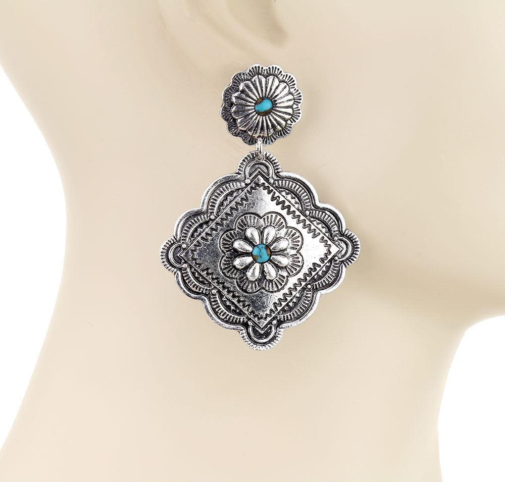 Libby Concho Post Stamped Diamond Earrings - Turquoise