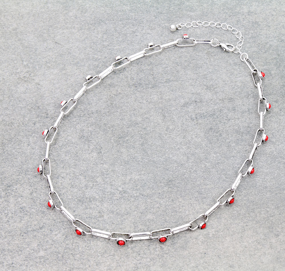 Sandy Fashion Paperclip Necklace With Soldered Stones - 18"