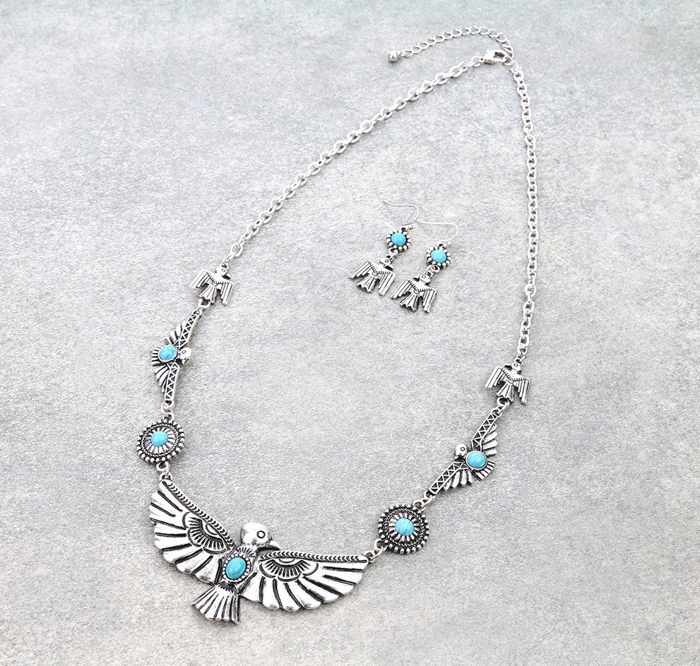 Thunderbird Concho Necklace & Earrings - Turquoise