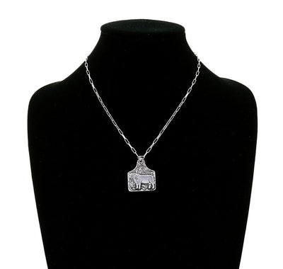 Double J Fashion Silver Tooled Farm Tag Necklace