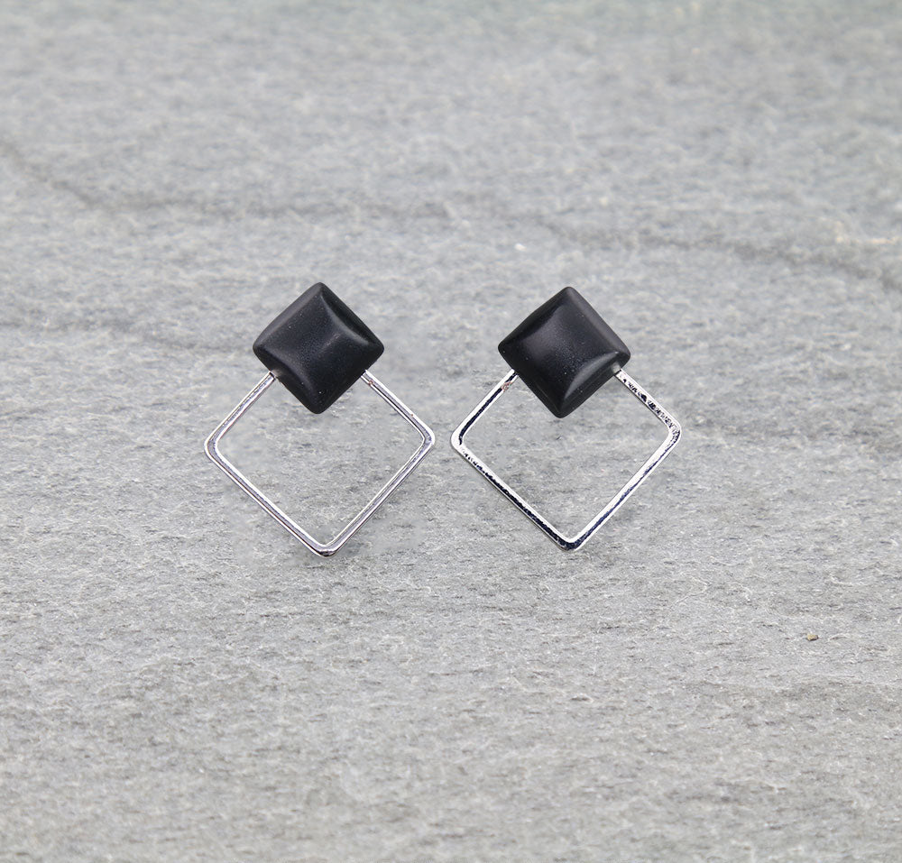 Mayotte Stone Post Open Diamond Fashion Earrings - Black