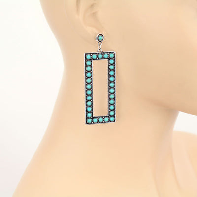 Fashion Rectangle Frame Earrings - Turquoise