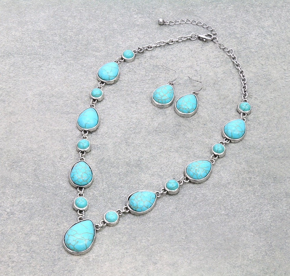 Altus Fashion Chain & Stone Necklace & Earrings - Turquoise