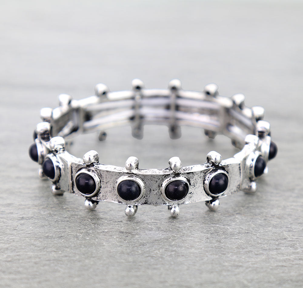 Bellamy Fashion Round Stone Ball Edge Stretch Bracelet - Black