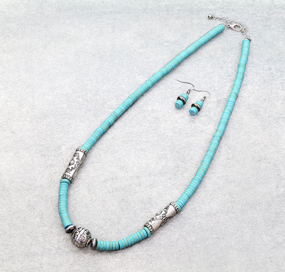 Clayton Fashion Stamped Ball & Turquoise Saucer Necklace Or Earrings