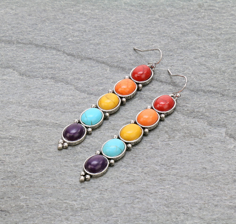 Brite Colorful Stacked Stone Fashion Earrings - Multi