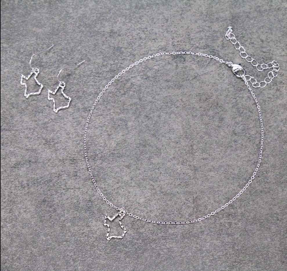 Hammered Texas Outline Choker & Earrings