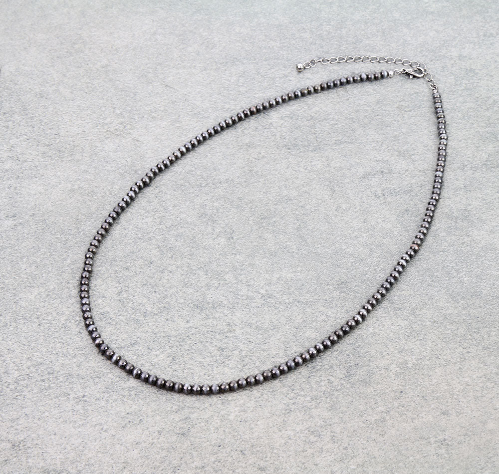 Rosdale 4mm Fashion Navajo Bead Necklace - Silver