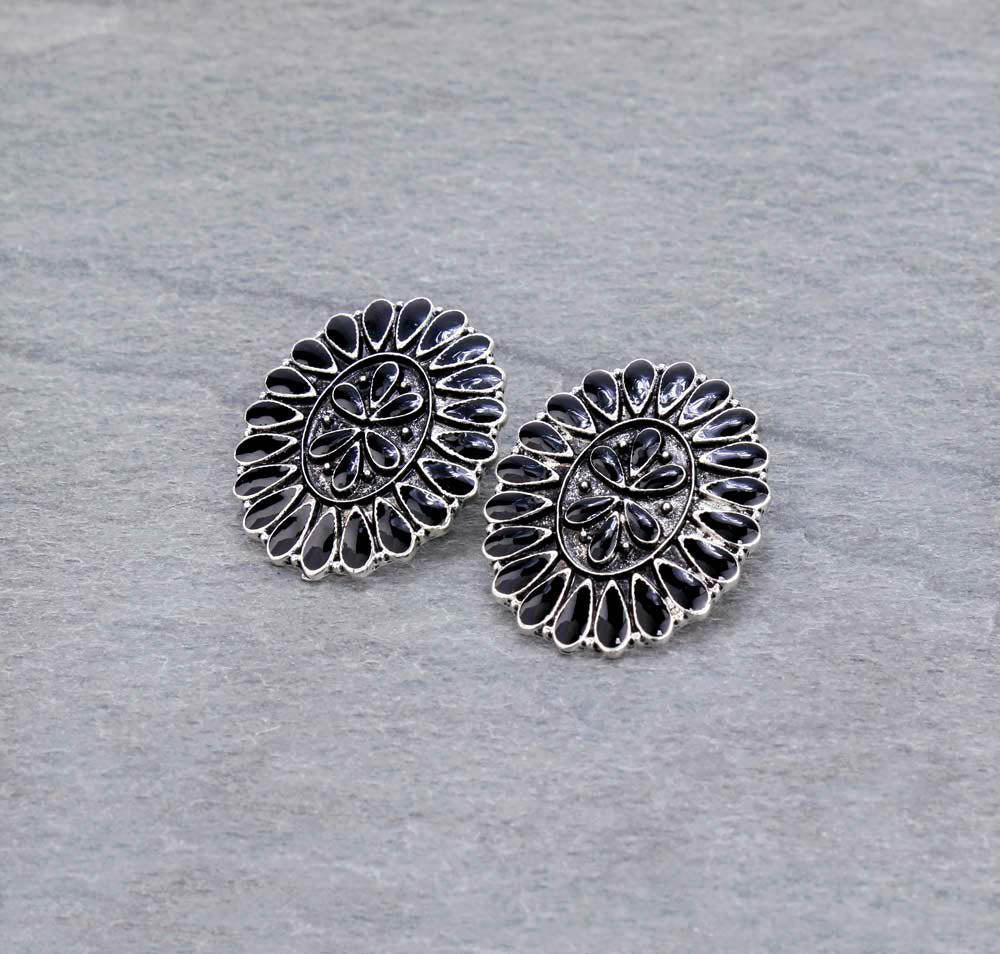 Blinn Fashion Oval Cluster Post Earrings - Black