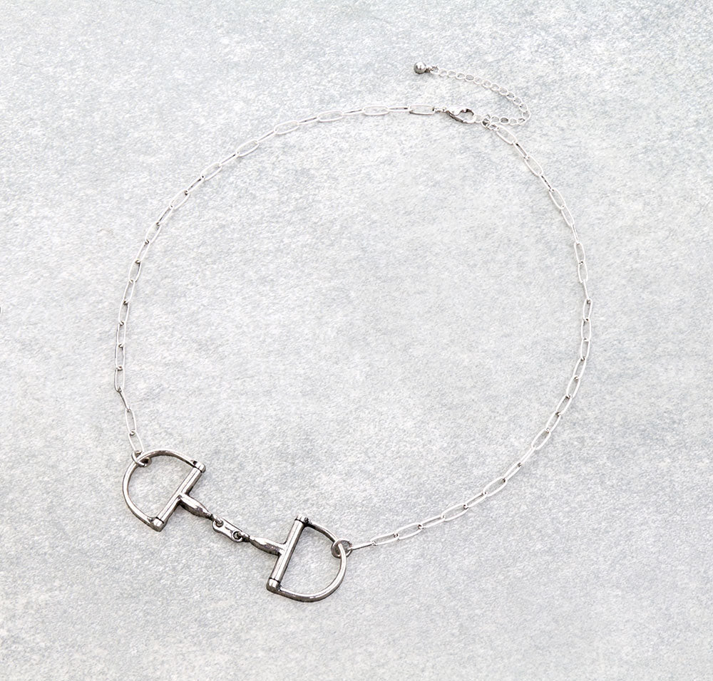 Masie Fashion Silver Snaffle Bit Necklace - 18"